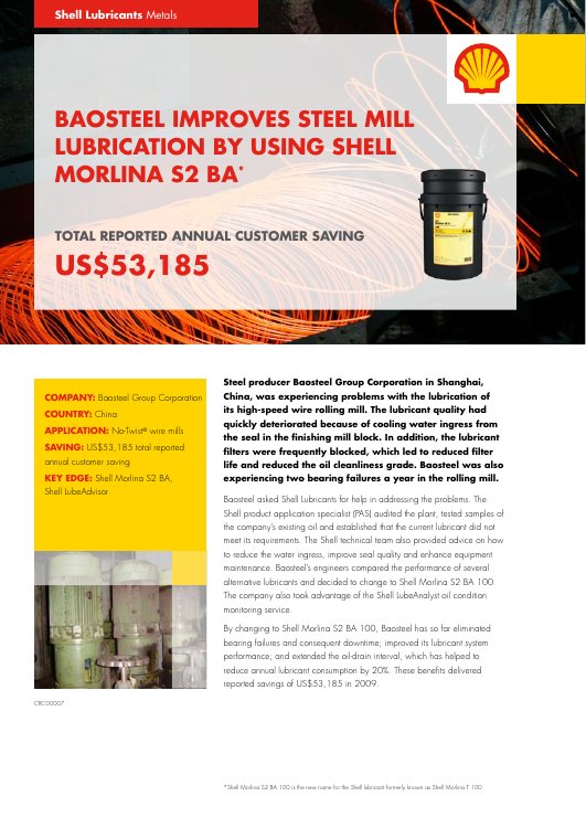 Baosteel: lubricación de trenes de laminación
