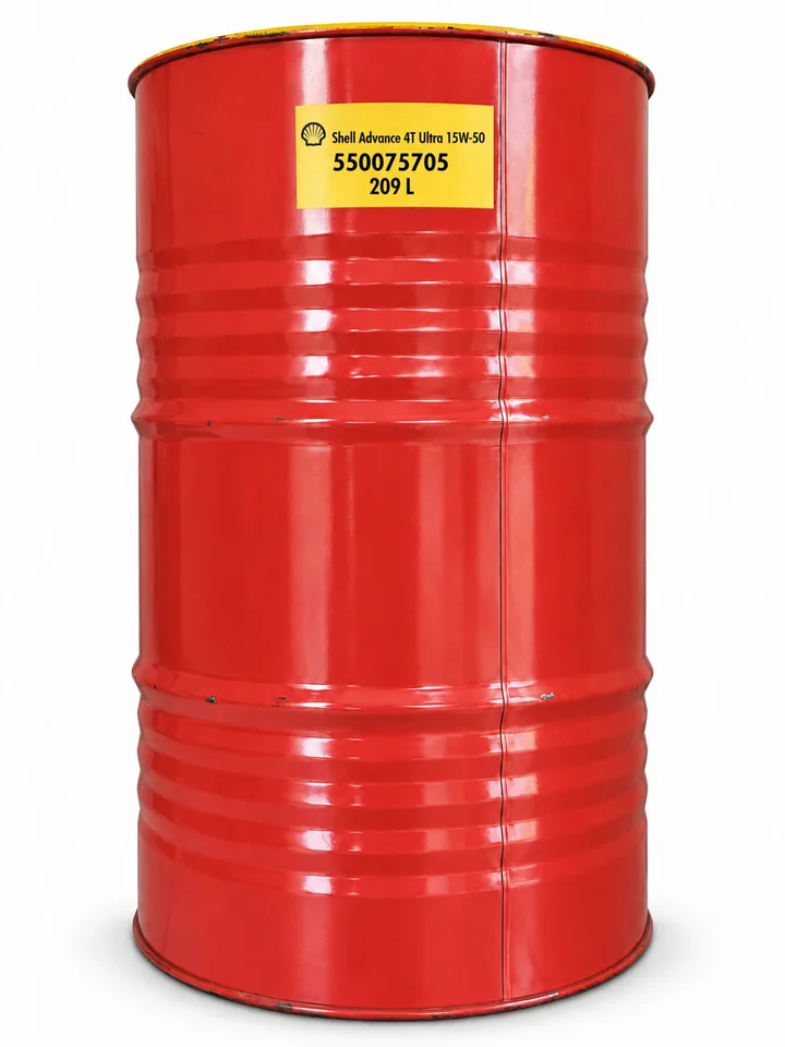 Imagen ilustrativa · Shell Advance 4T Ultra 15W-50 · 209 L. El envase y la etiqueta pueden variar.