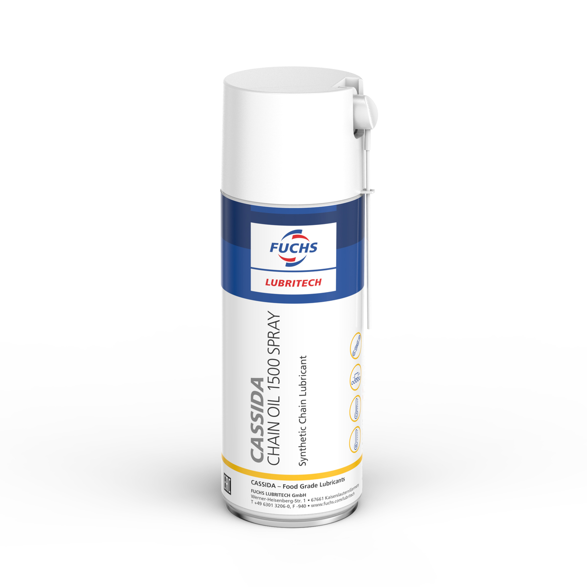 Imagen del envase asociada por FUCHS España a CASSIDA CHAIN OIL 1500 SPRAY · 400 ml · Ref. FUCHS 600860172.