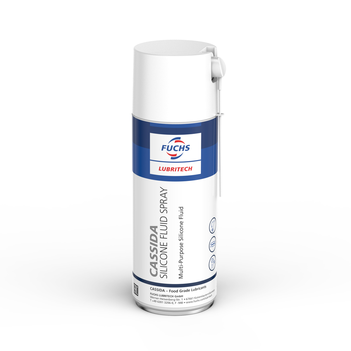 Imagen del envase asociada por FUCHS España a CASSIDA SILICONE FLUID SPRAY · 400 ml · Ref. FUCHS 600860240.