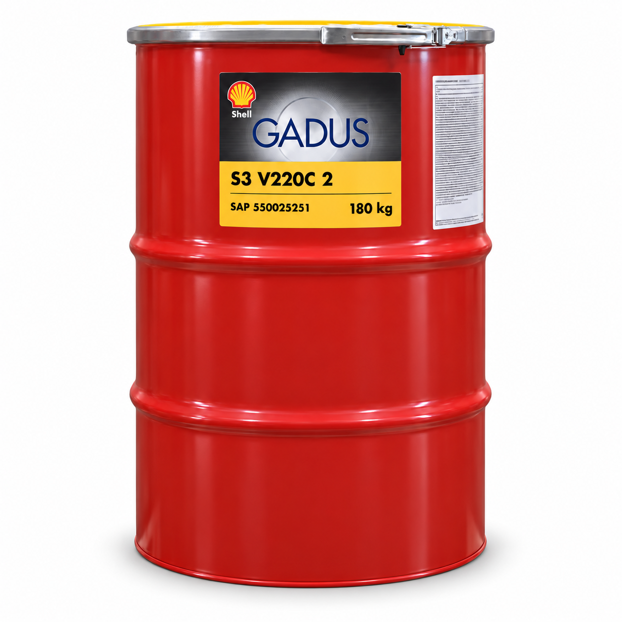 Imagen ilustrativa · Shell Gadus S3 V220C 2 · 180 kg. Etiqueta adaptada a la referencia; la presentación puede variar.