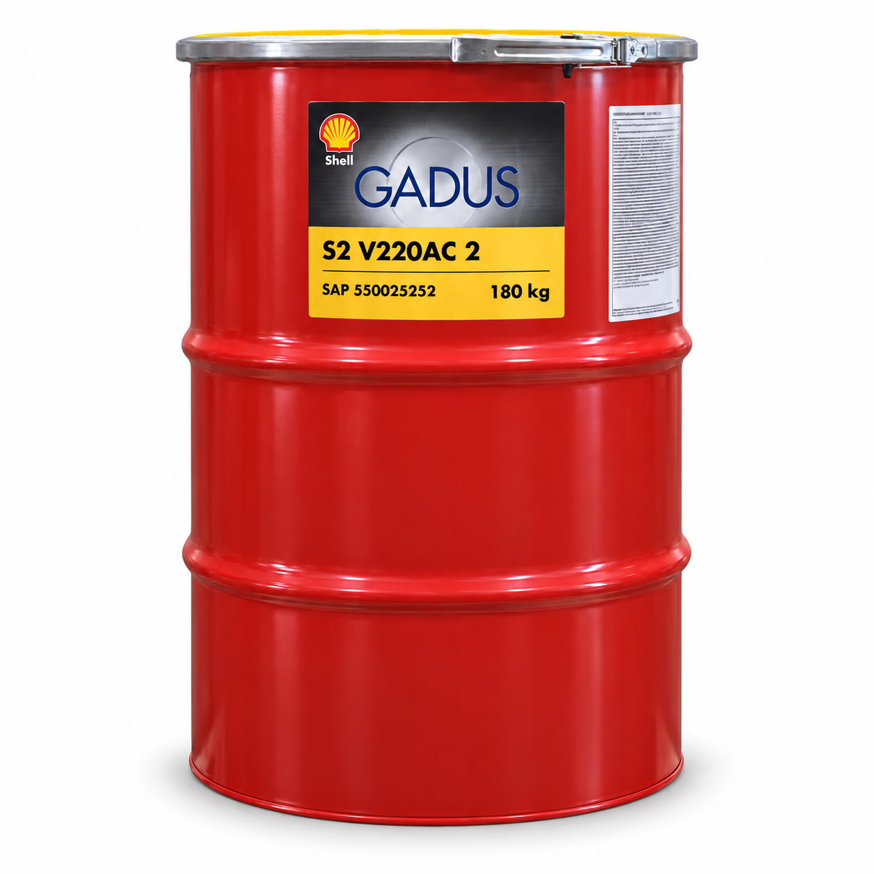 Imagen ilustrativa · Shell Gadus S2 V220AC 2 · 180 kg. Etiqueta adaptada a la referencia; la presentación puede variar.