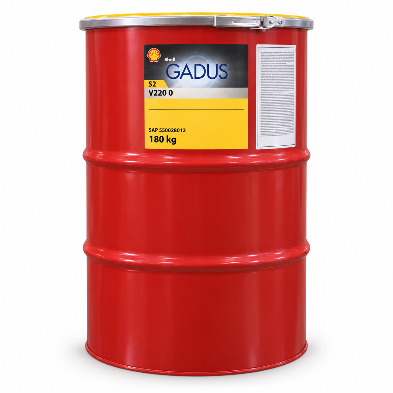 Imagen ilustrativa · Shell Gadus S2 V220 0 · 180 kg. Etiqueta adaptada a la referencia; la presentación puede variar.