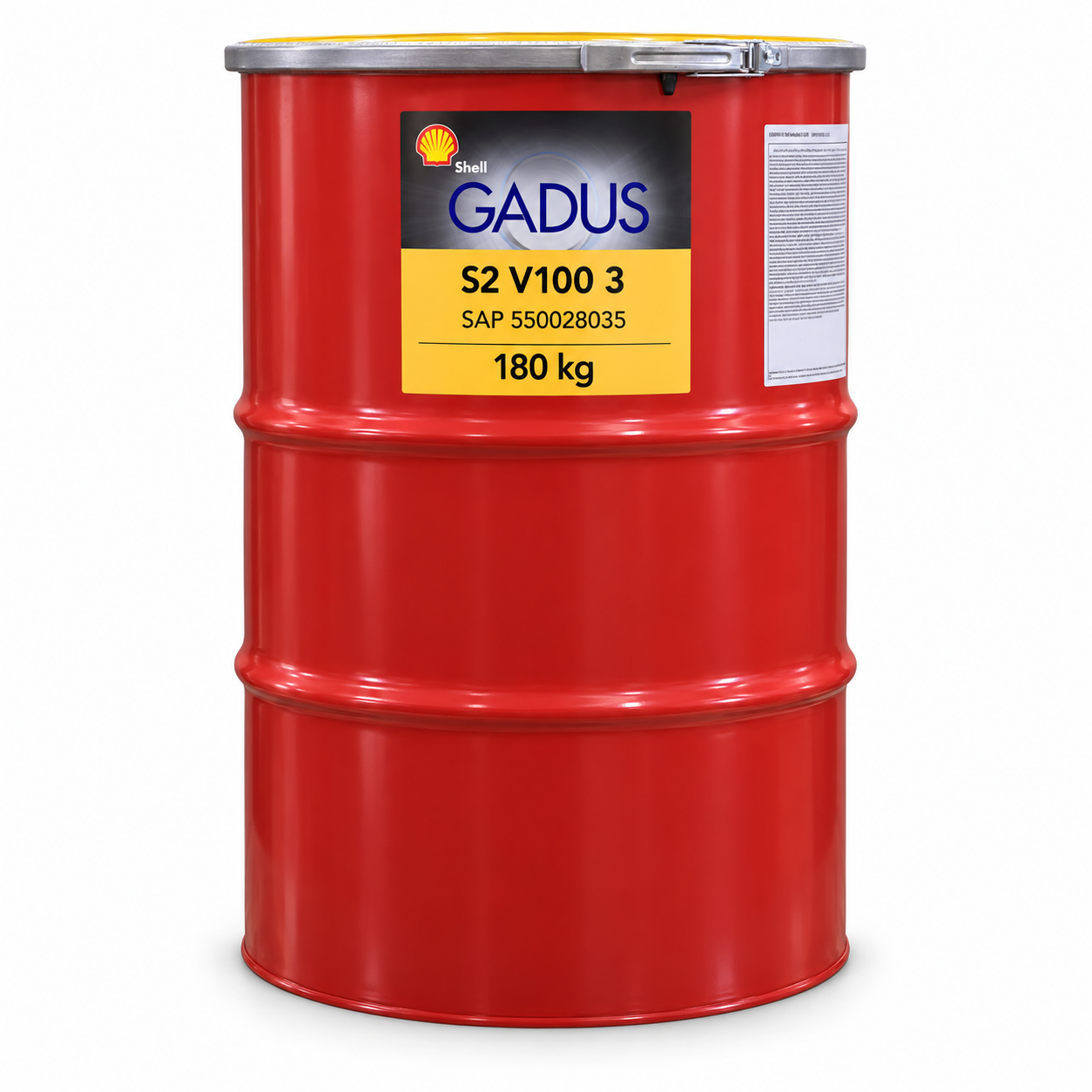 Imagen ilustrativa · Shell Gadus S2 V100 3 · 180 kg. Etiqueta adaptada a la referencia; la presentación puede variar.