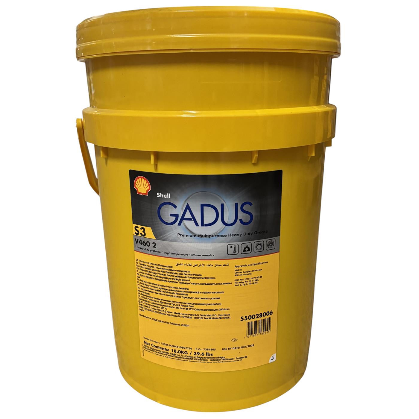 Shell Gadus S3 V460 2 · 18 kg. El diseño de la etiqueta puede variar.