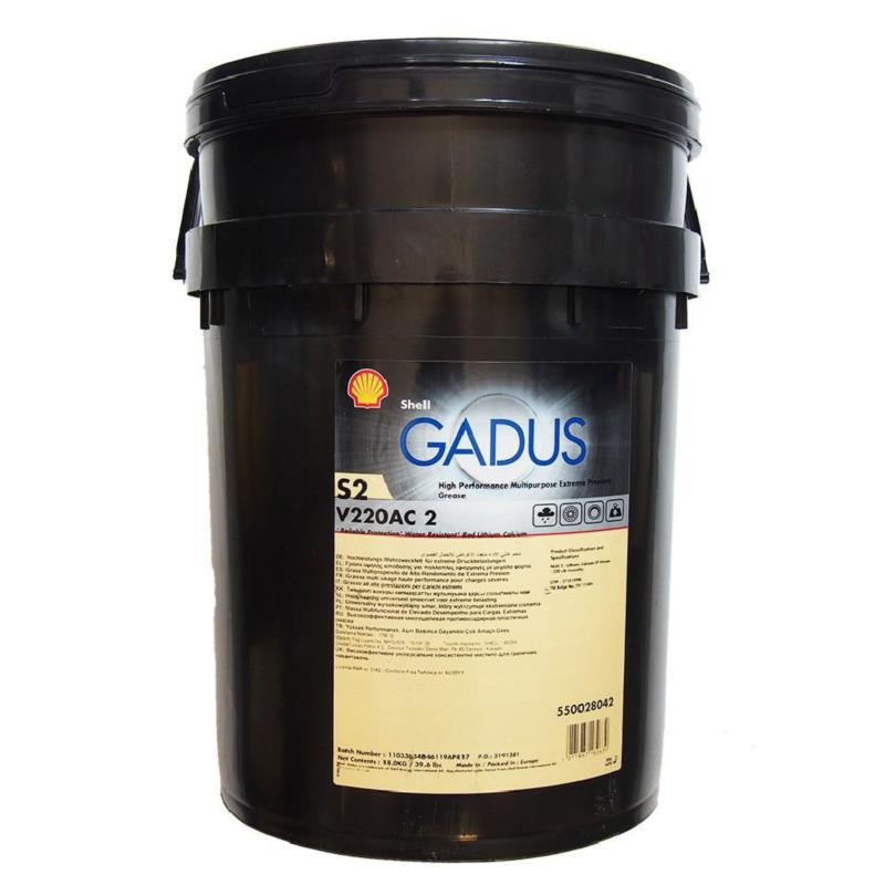 Shell Gadus S2 V220AC 2 · 18 kg. El diseño de la etiqueta puede variar.