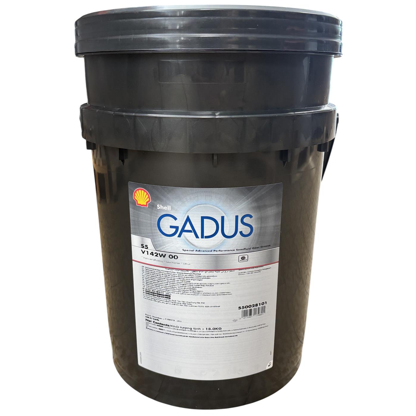 Shell Gadus S5 V142W 00 · 18 kg. El diseño de la etiqueta puede variar.