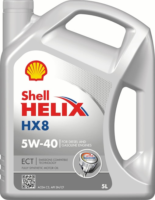 Shell Helix HX8 ECT 5W-40 · 5 L. El diseño de la etiqueta puede variar.