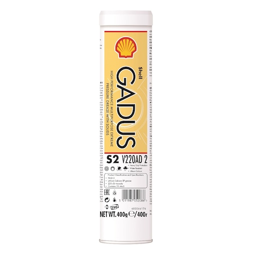 Shell Gadus S2 V220AD 2 · 400 g. El diseño de la etiqueta puede variar.
