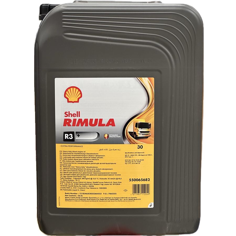 Shell Rimula R3+ 30 · 20 L. El diseño de la etiqueta puede variar.