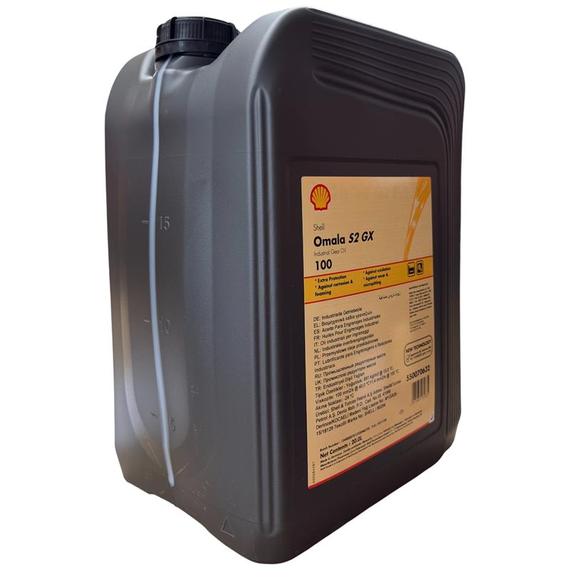 Shell Omala S2 GX 100 · 20 L. El diseño de la etiqueta puede variar.