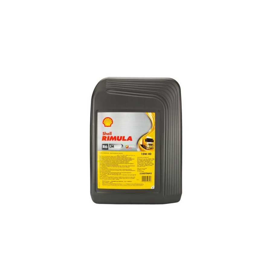 Shell Rimula R6 LM 10W-40 · 20 L. La etiqueta puede variar según el lote.