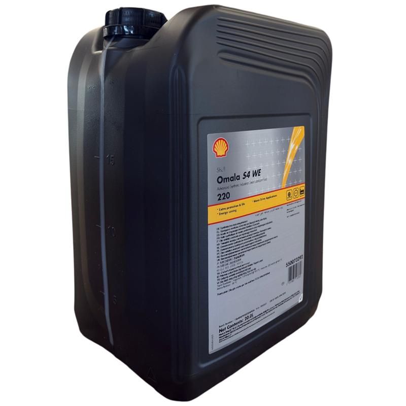 Shell Omala S4 WE 220 · 20 L. El diseño de la etiqueta puede variar.